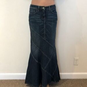 Vintage y2k Bebe Blue Jean Denim Bling Stretch Sexy Mermaid Maxi Skirt 30